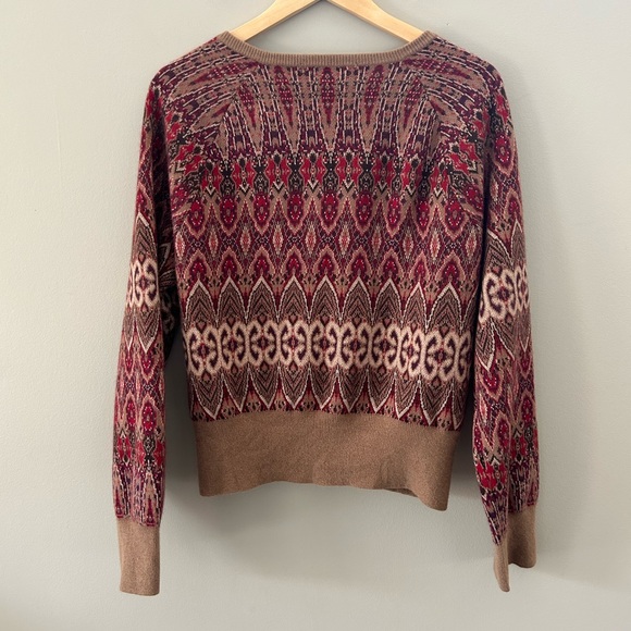 Mark EISEN Fair Isle Knit Burgundy Brown Angora Blend Button Front Cardigan - Picture 5 of 6